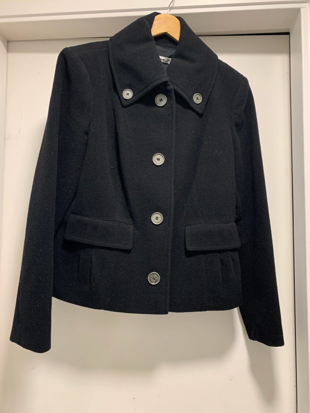 Nygard Black Wool Button-Front Pea Coat